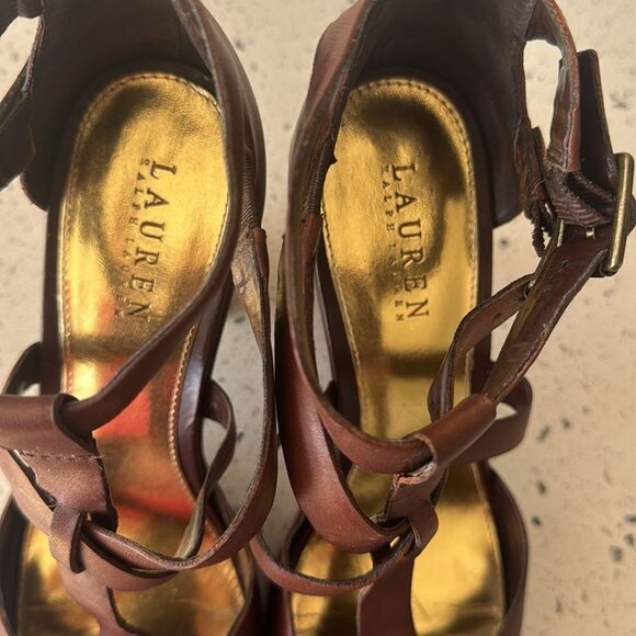Lauren Ralph Lauren Octavia Brown Strappy Block Heel Sandals Open Toe Size 10 - Picture 4 of 12